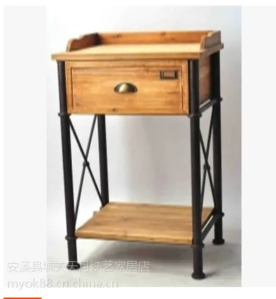 欧式美式乡村复古怀旧实木单抽桌几工业风床头柜储物柜几桌电话桌