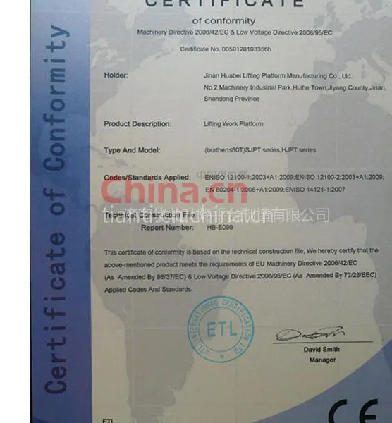 Certificate of conformity