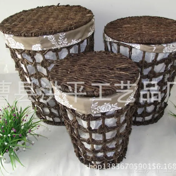 供应山东草编脏衣篓~植物编织工艺品~草编脏衣篮~洗衣篓~手工编织
