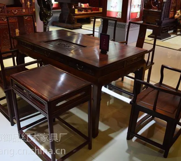 东阳红木家具批发 钰品红木家具 阔叶黄檀 南宫官帽椅茶台七件套