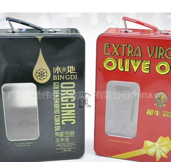 供应***进口提手橄榄油礼品套装,西班牙手提橄榄油两支装铁盒,橄榄油双支装礼盒