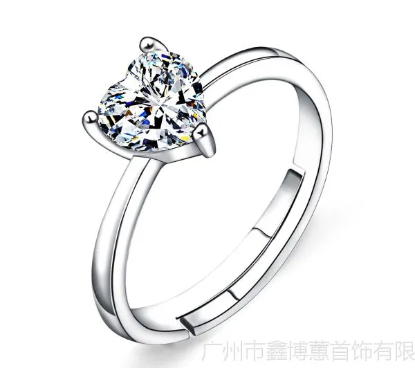 925银心形戒指 时尚银饰批发 纯银女戒