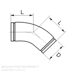 不锈钢45°沟槽弯头,型号:DN50.主营产品:卫生级管件、工业级管件、沟槽管件、卡压管件等