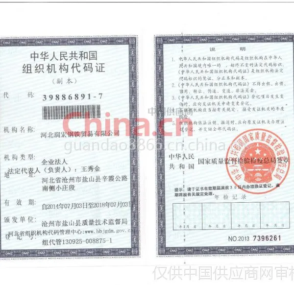 机构代码证书
