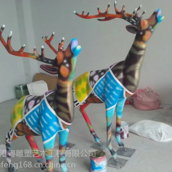 彩绘鹿雕塑|玻璃钢鹿|仿真鹿|动物雕塑|玻璃钢鹿