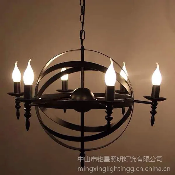 供应LOFT复古工业风吊灯厂家批发客厅餐厅创意艺术咖啡馆6头蜡烛吊灯