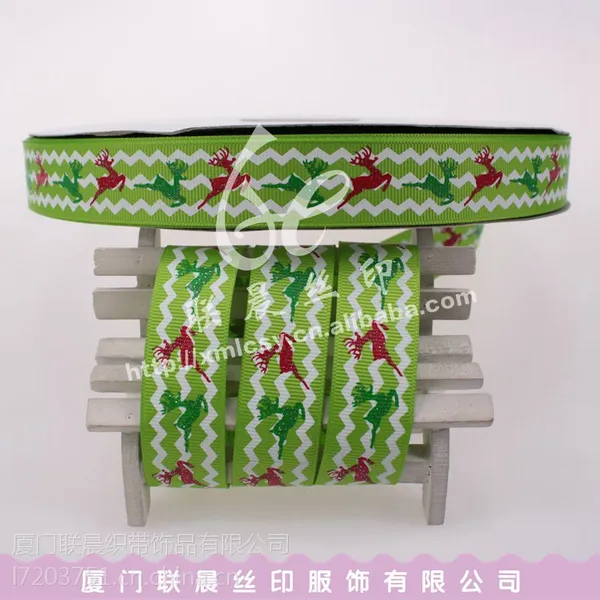 现供应2.2CM/22MM螺纹带圣诞麋鹿波浪纹洒粉发饰DIY配件