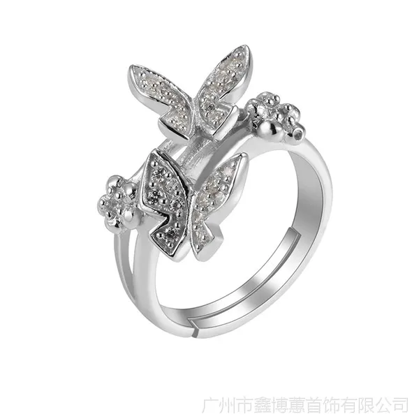 925银梦蝶女款戒指 银饰批发 锆石戒指
