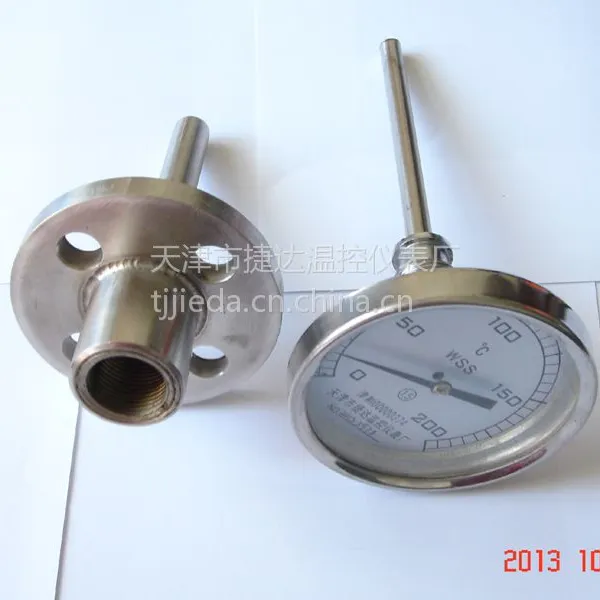 供应天津厂家生产 工业用法兰护套型双金属温度计WSS-404