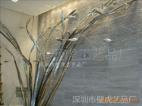 地产大堂售楼中心大堂背景墙不锈钢水草艺术装【深圳雕塑厂提供背景墙不锈钢饰品不锈钢吊饰不锈钢雕塑加工】