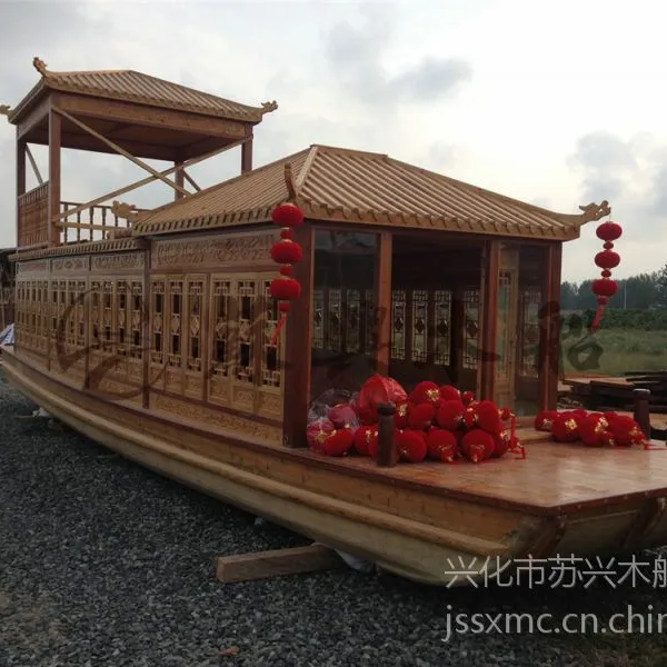 12m敞开式双层画舫木船 观光旅游船带亭子 户外景区电动画舫游船