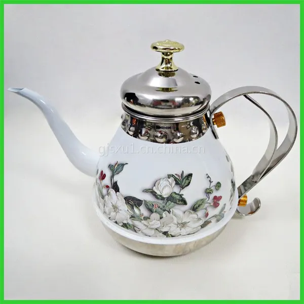 桂佳盛不锈钢宫廷壶咖啡奶茶壶彩色贴花工艺壶细长嘴水壶出口产品
