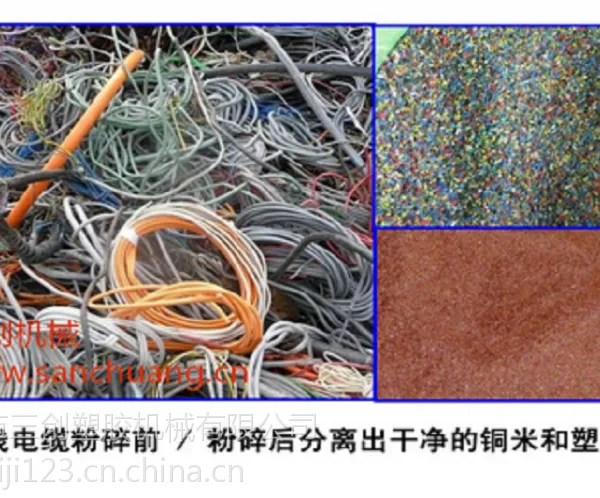 汽车电路线铜米机,粉碎后分离出干净的铜和塑料