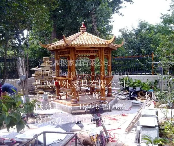 厂家定做仿古凉亭新款防腐木炭化实木六角凉亭