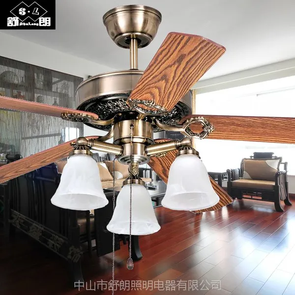 f014欧亿俪品牌欧式复古装饰吊扇灯 52寸云石吊钟客厅卧室带灯风扇