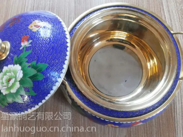 供应贵言诚 直径30cm 景泰蓝电磁火锅 鸳鸯火锅 铜火锅