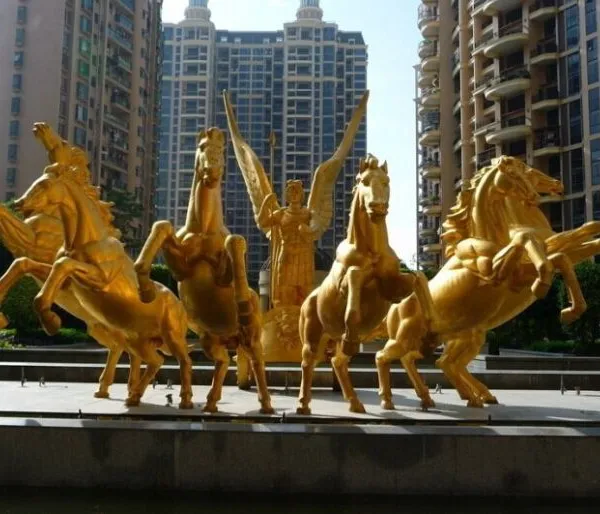 雕塑马拉车 踏浪而来铸铜贴金箔铜马女神雕塑广州哪里铸铜厂