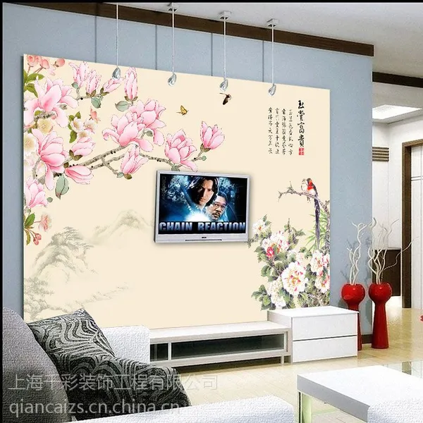 千彩无缝墙布 墙纸 玉堂富贵沙发电视背景墙 大型壁画 厂家个性定制