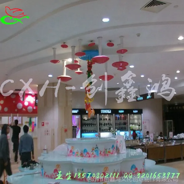 【美陈】商场美陈蘑菇倒挂装饰 商业活动布置卡通造型装饰厂家