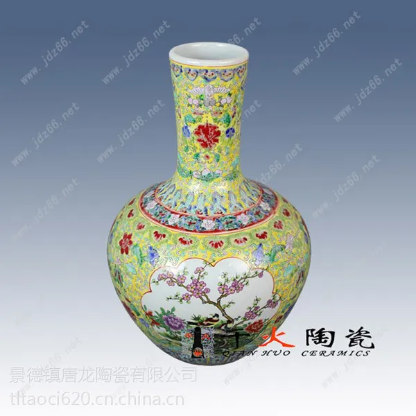 千火陶瓷天球瓷器花瓶景德镇重工粉彩瓷瓶粉彩花鸟天球瓶- 供应商网
