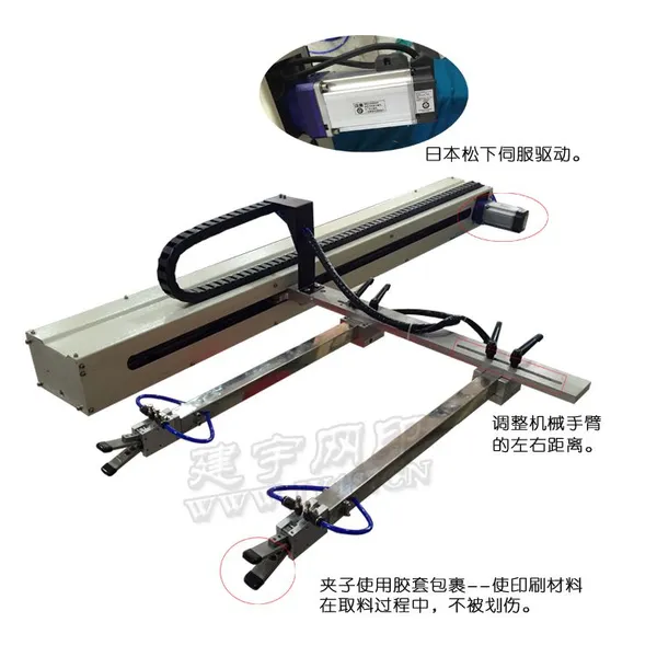 自动取料丝印机配套机械手 自动拿料建宇网印自主研发纸张薄膜丝印