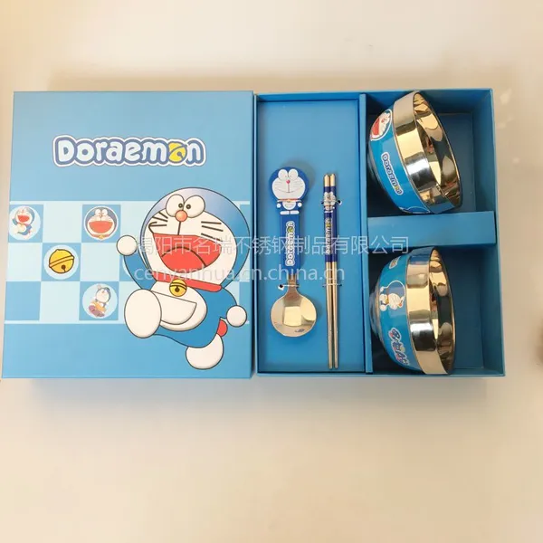 hello kitty哆啦a梦卡通防烫耐摔304不锈钢碗勺筷 便携儿童餐具 揭阳名瑞MR-2011
