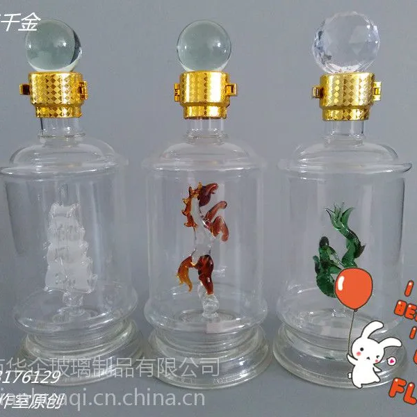 河北酒瓶厂家河间华企供应直管马酒瓶 帆船摆件 大龙酒瓶 内置物直管玻璃瓶