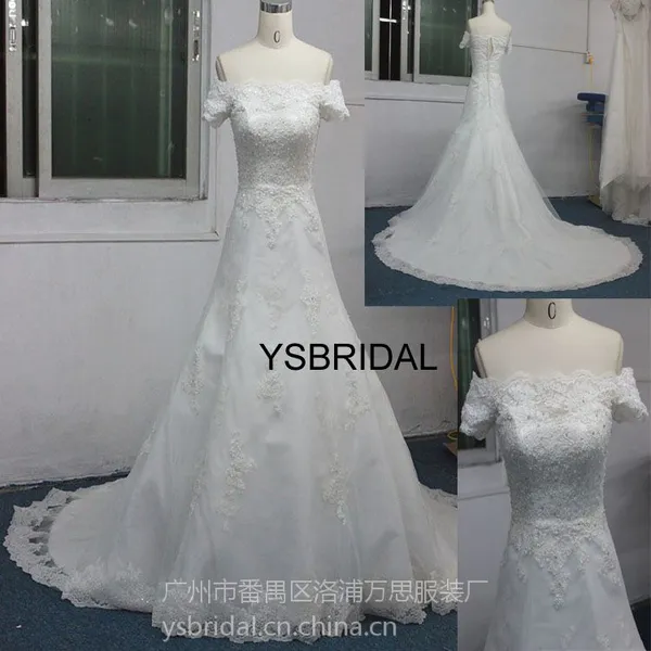 外贸婚纱厂新款一字肩婚纱礼服 豪华蕾丝修身鱼尾拖尾新娘婚纱批发