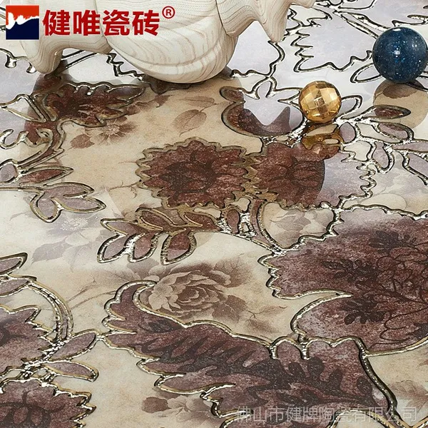 健唯 抛晶砖电视背景墙 抛金砖艺术瓷砖拼花 客厅藤蔓拼图墙砖300
