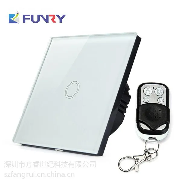 FUNRY无线遥控触摸开关 钢化玻璃面板墙壁开关 欧规一开经典白