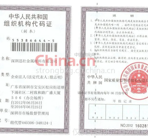 组织机构代码证影印件