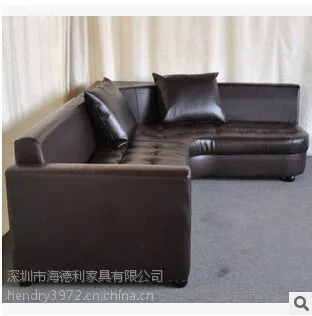 中式复古皮制转角沙发 画布咖啡厅指定卡座沙发