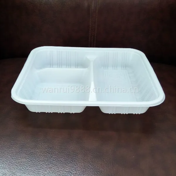 厂家定制批发pp吸塑带盖一次性塑料三格餐盒