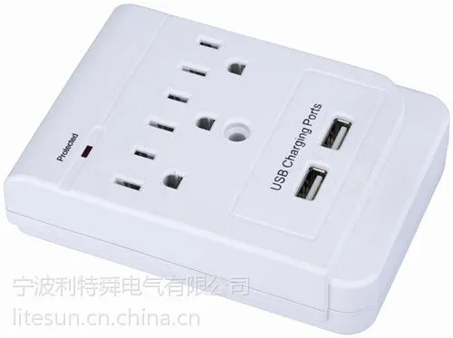 LA-5S 三孔USB插座 litesun美式墙插 便携 带焦耳
