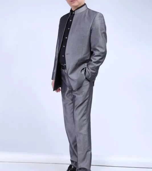 供应喜登来男士西服银灰色立领款