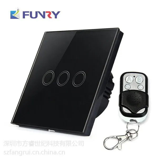 FUNRY-ST2智能触摸开关+遥控墙壁开关 欧规三路 经典黑
