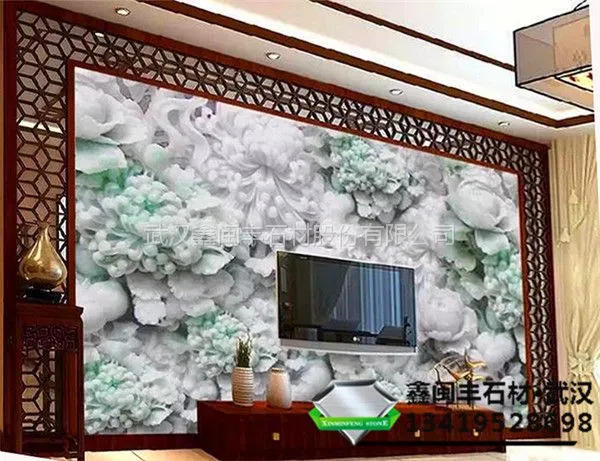 仿玉石背景墙 仿石材电视背景墙 玉石拼花背景墙 鑫闽丰石材