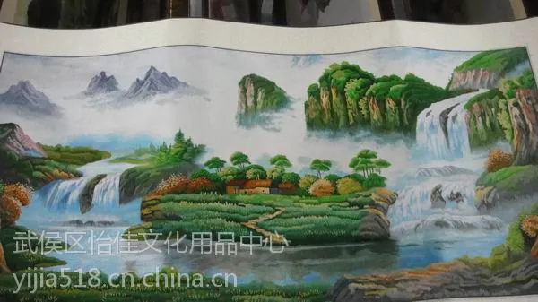 蜀绣单面绣屏风挂件-田园风光山水画-公司开业庆典礼品 送客户礼品
