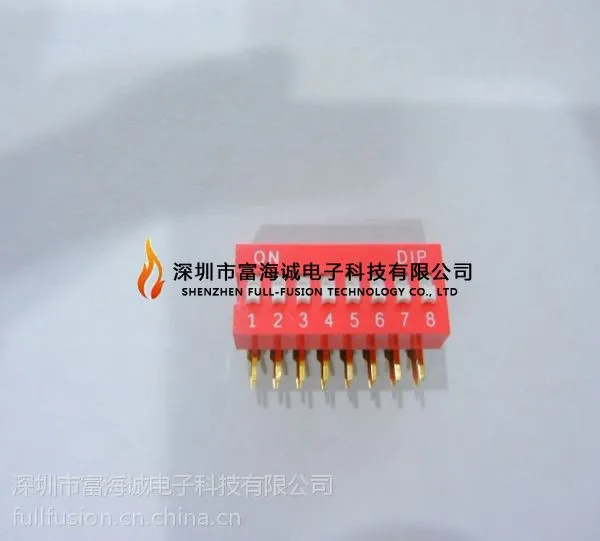 台湾圆达DIP 拨码开关DA-08-V 8位 红色 弯脚2.54mm间距