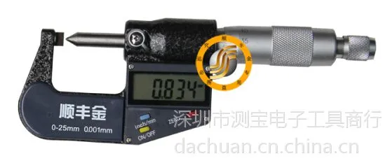 顺丰金外径千分尺 0-25mm电子数字显千分尺 60度尖扁头千分尺 分厘卡 螺旋测微器