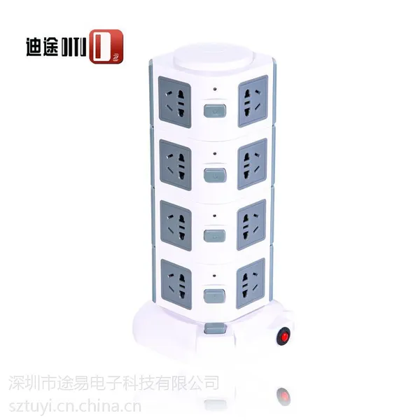迪途4层塔式插座新型创意插座12个孔位带USB充电插孔1.8米电线10A电流