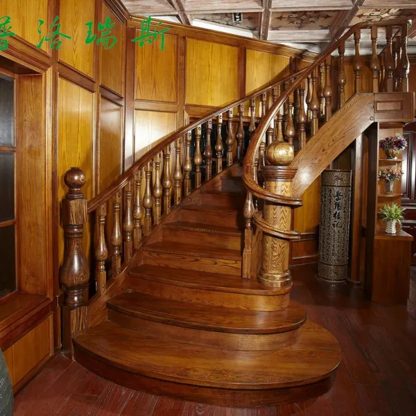供应东莞普洛瑞斯弧形实木楼梯|复古楼梯|免费设计测量