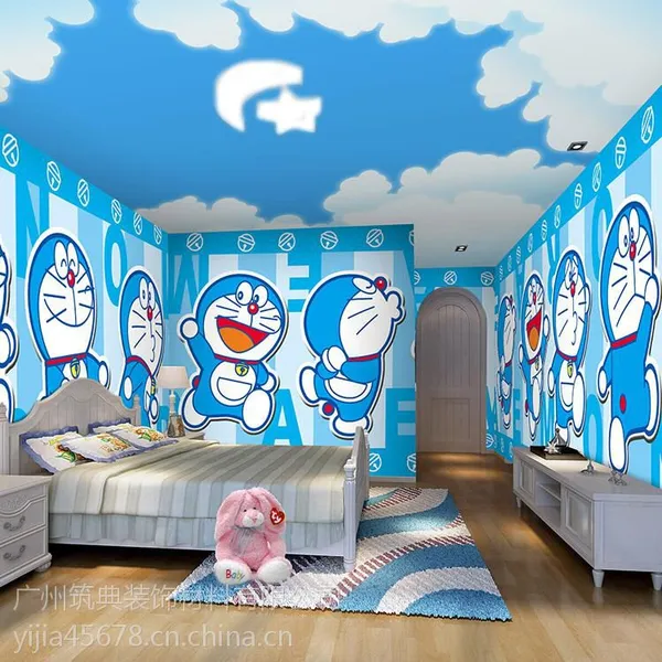 广州筑典供应多啦A梦机器猫大型壁画儿童房间卧室幼儿园背景卡通墙纸壁纸