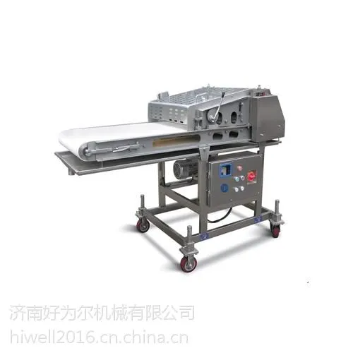 压整机是将新鲜或冷冻的原料肉通过6道压力辊将产品压延规定的厚度