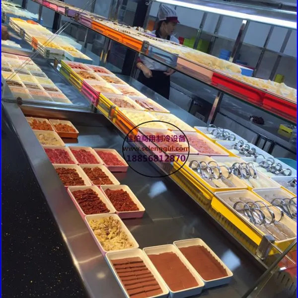 欧式弧形敞开菜品冷柜 郴州自选火锅保鲜柜 不锈钢自助餐冷柜全国联保