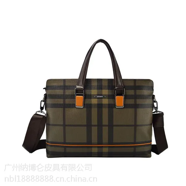 广州纳博仑皮具供应男士手提包商务办公电脑公文包 横款单肩斜挎男包