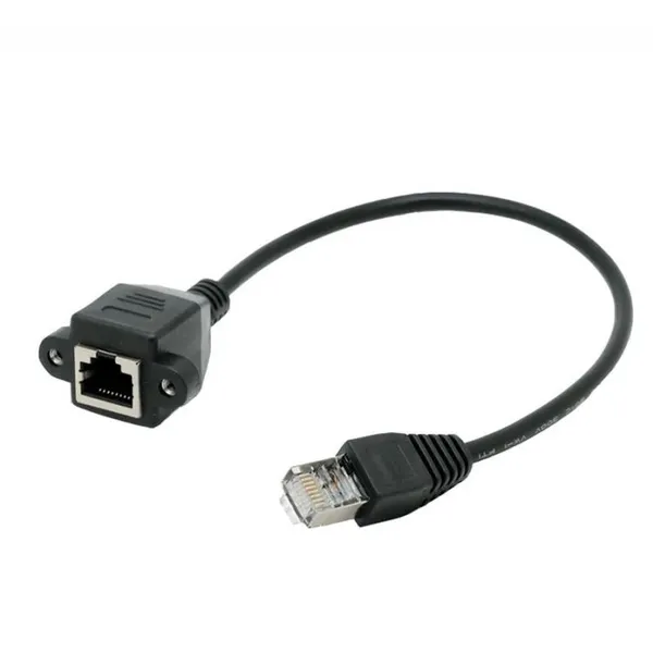 RJ45公对母超五网络延长线带耳朵锁螺丝千兆网线 网络跳线
