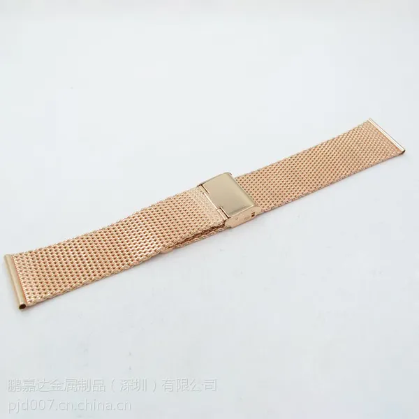 鹏嘉达定制生产316不锈钢网织手表表带 实芯精钢手表链 超薄简约玫瑰金(2298))