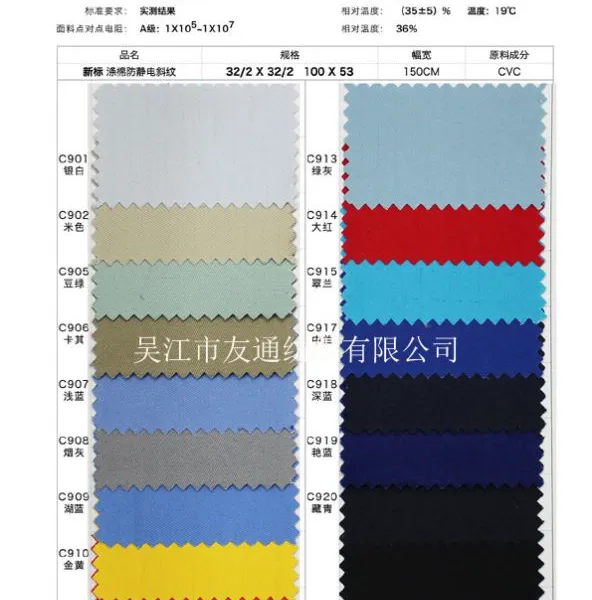 供应240g 60%棉 40%涤 32/2*32/2 CVC涤棉防静电斜纹面料