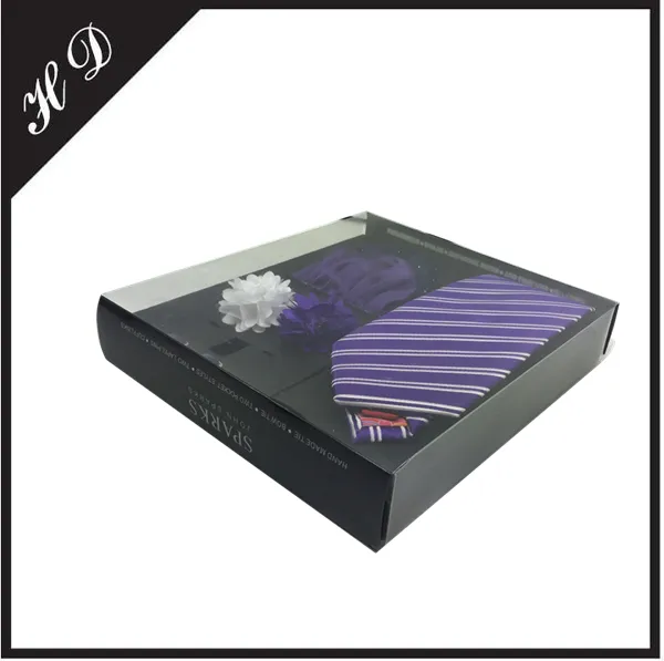 简约创意PVC窗口折盒式领带包装盒 可定制组合式领带袖扣包装纸盒